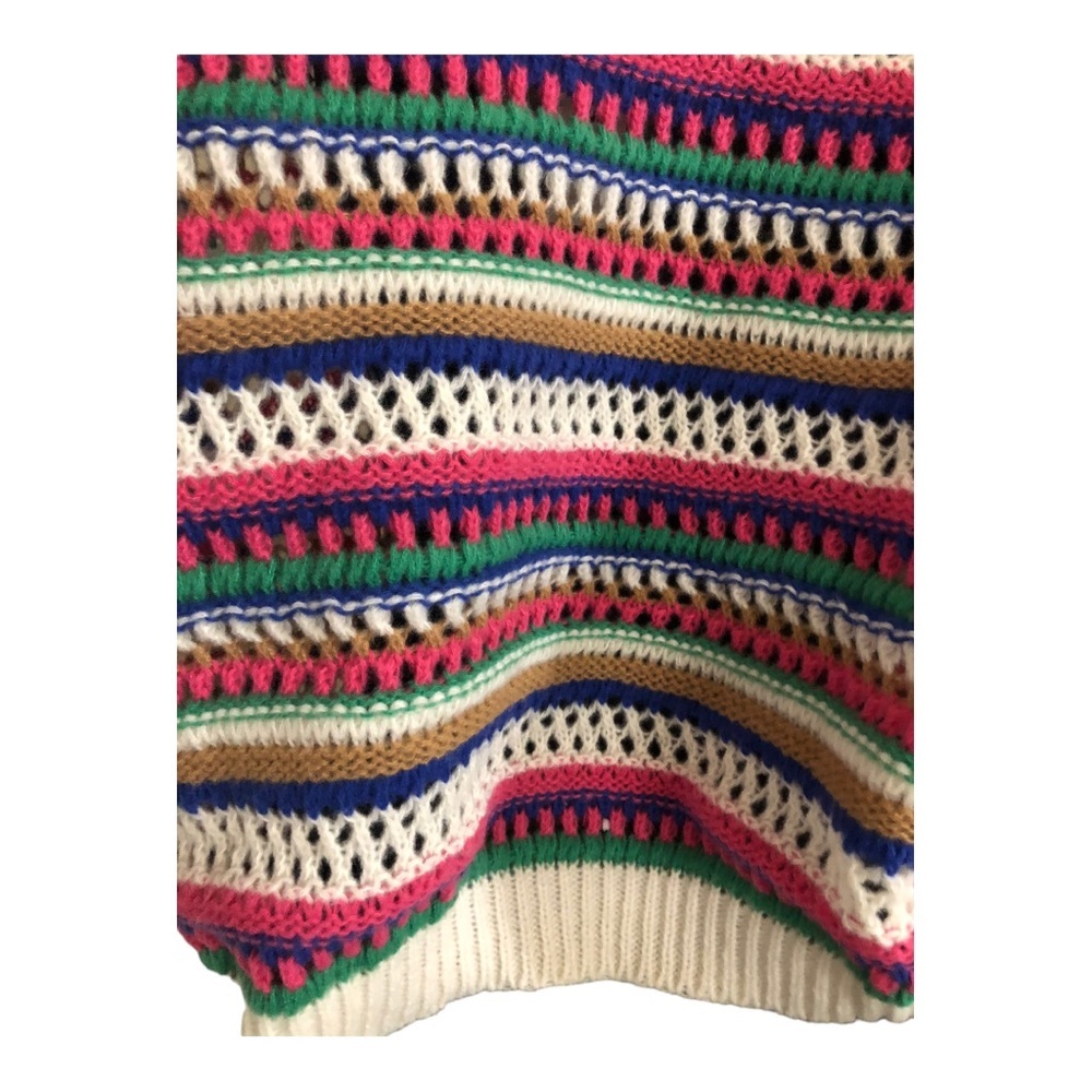 Vigoss Cream multistriped crochet‎ knit grandpa cardigan sweater size large new - Picture 14 of 16